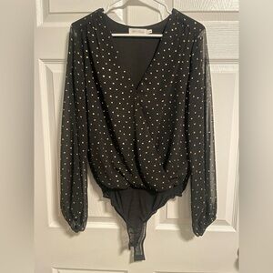 All in Favor Black Bodysuit with Gold Dots